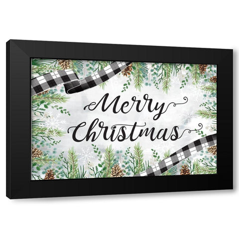 Merry Christmas Black Modern Wood Framed Art Print with Double Matting by ND Art