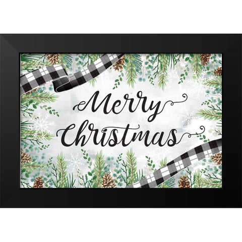 Merry Christmas Black Modern Wood Framed Art Print by ND Art
