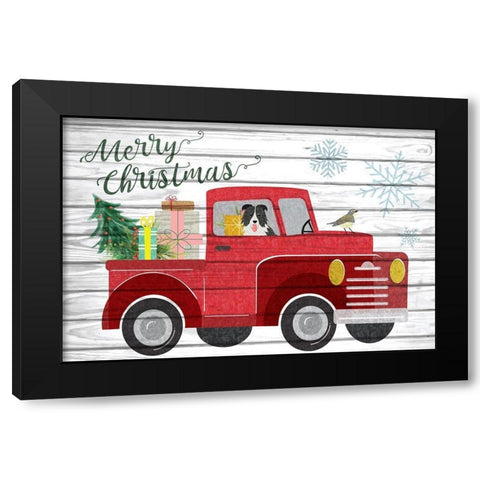 Merry Christmas Black Modern Wood Framed Art Print with Double Matting by ND Art