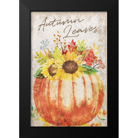 Autumn Leaves Black Modern Wood Framed Art Print by ND Art