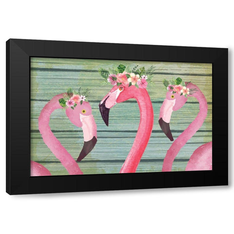 Flamingos Black Modern Wood Framed Art Print by ND Art