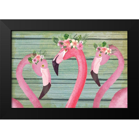 Flamingos Black Modern Wood Framed Art Print by ND Art