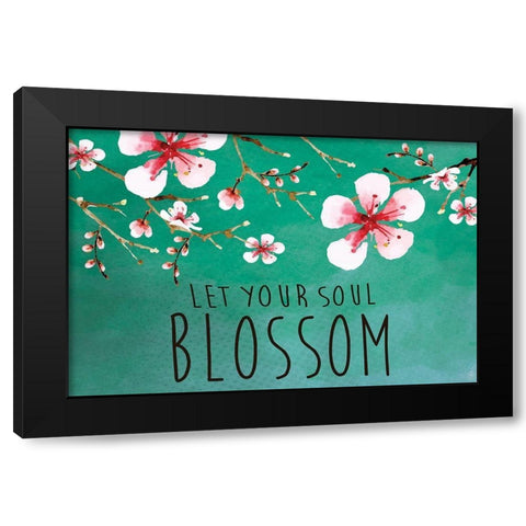 Cherry Blossoms Black Modern Wood Framed Art Print by ND Art