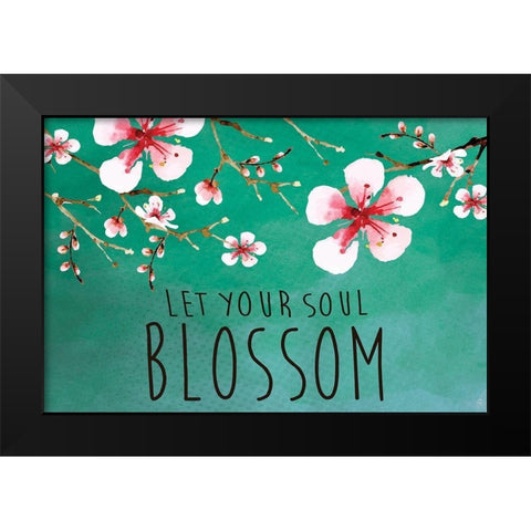 Cherry Blossoms Black Modern Wood Framed Art Print by ND Art