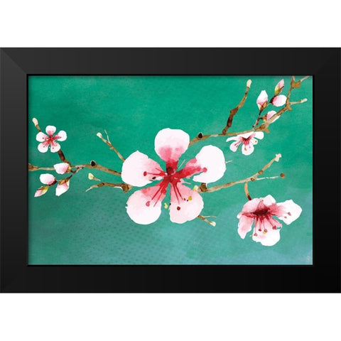 Cherry Blossoms II Black Modern Wood Framed Art Print by ND Art