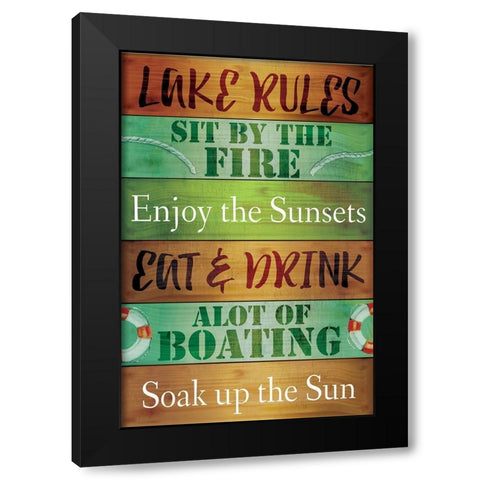 Lake Rules Black Modern Wood Framed Art Print by ND Art