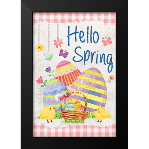 Hello Spring Black Modern Wood Framed Art Print by ND Art