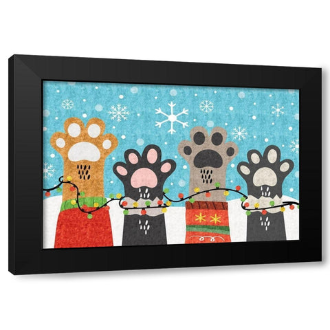 Christmas Paws Black Modern Wood Framed Art Print with Double Matting by ND Art