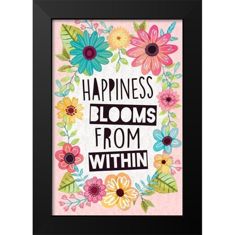 Happiness Blooms Black Modern Wood Framed Art Print by ND Art