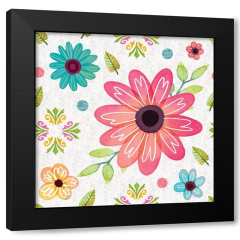 Full Bloom Pattern I Black Modern Wood Framed Art Print by ND Art