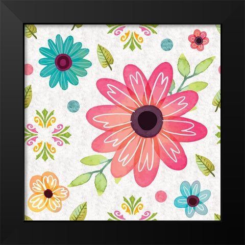 Full Bloom Pattern I Black Modern Wood Framed Art Print by ND Art