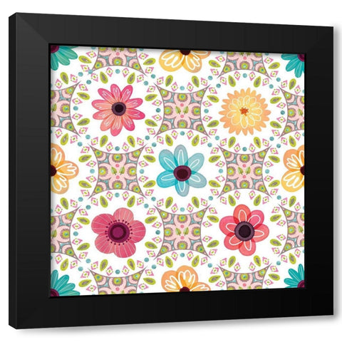 Full Bloom Pattern II Black Modern Wood Framed Art Print by ND Art