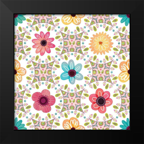 Full Bloom Pattern II Black Modern Wood Framed Art Print by ND Art