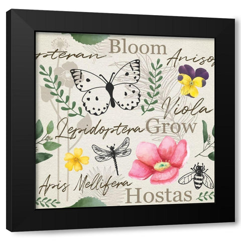 Spring Pattern II Black Modern Wood Framed Art Print with Double Matting by ND Art