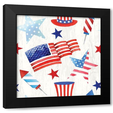 Americana Pattern II Black Modern Wood Framed Art Print with Double Matting by ND Art