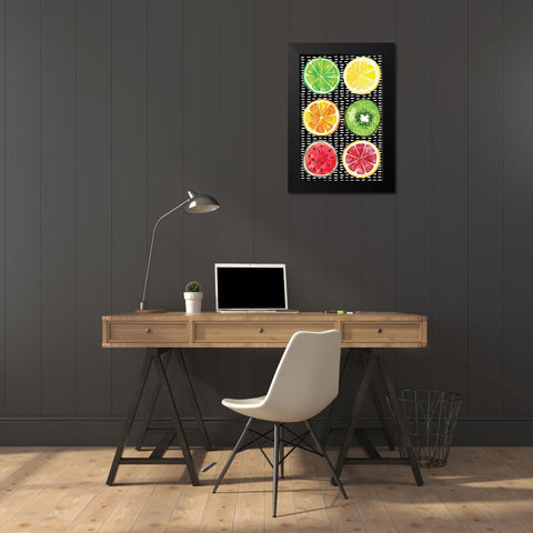Summer Sweetness Fruits Black Modern Wood Framed Art Print by ND Art