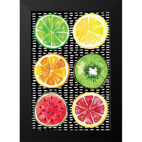 Summer Sweetness Fruits Black Modern Wood Framed Art Print by ND Art
