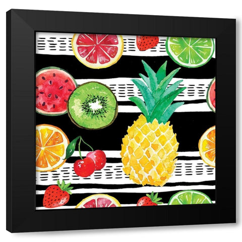 Summer Sweetness Pattern II Black Modern Wood Framed Art Print by ND Art