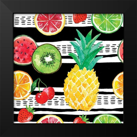 Summer Sweetness Pattern II Black Modern Wood Framed Art Print by ND Art