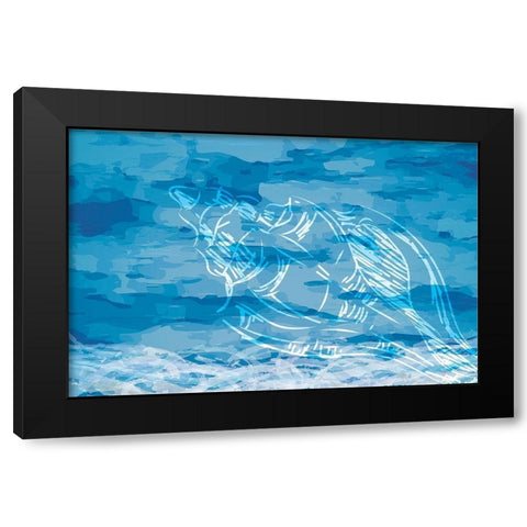 Blue Coastal Black Modern Wood Framed Art Print by ND Art