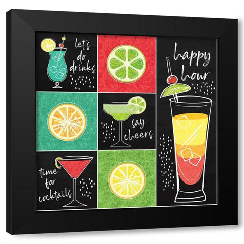 Sip Sip Hooray Pattern II Black Modern Wood Framed Art Print with Double Matting by ND Art