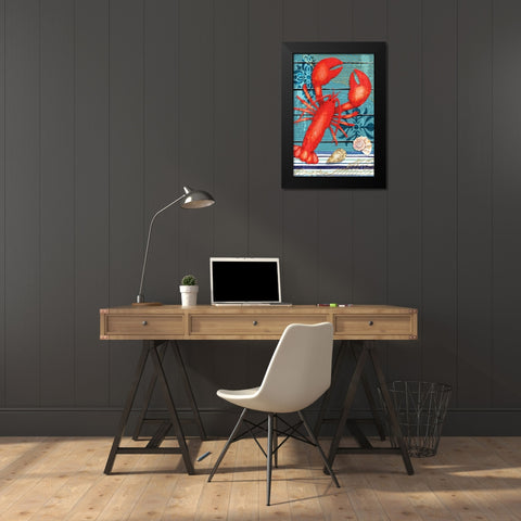 New England Lobster Black Modern Wood Framed Art Print by ND Art