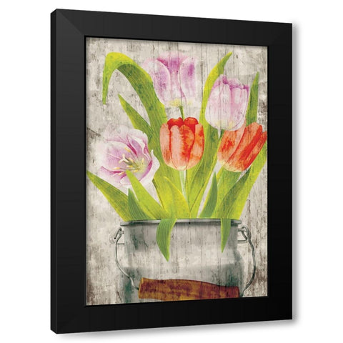 Tulips III Black Modern Wood Framed Art Print with Double Matting by ND Art