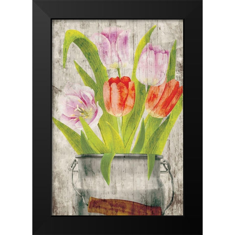 Tulips III Black Modern Wood Framed Art Print by ND Art