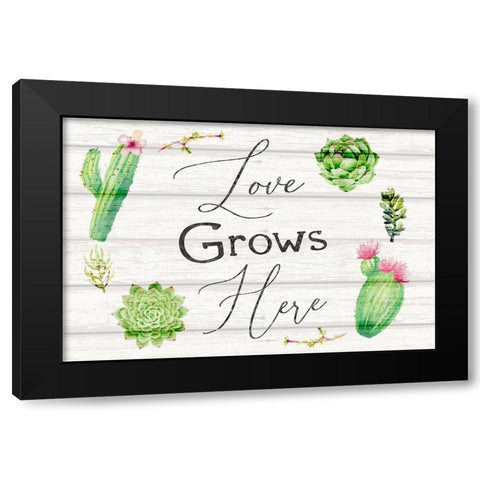 Love Grows Here Black Modern Wood Framed Art Print by ND Art