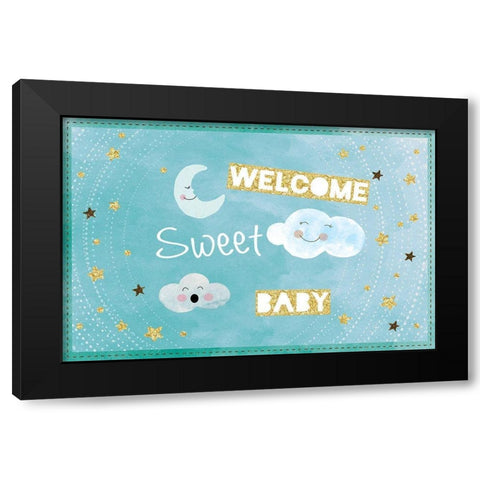 Welcome Sweet Baby Black Modern Wood Framed Art Print by ND Art