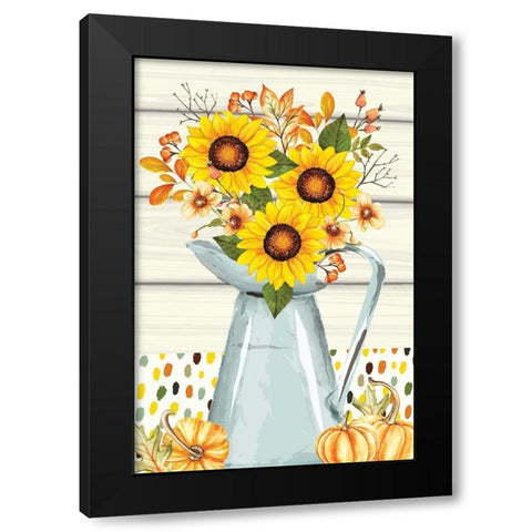 Pumpkins and Sunflowers Black Modern Wood Framed Art Print by ND Art
