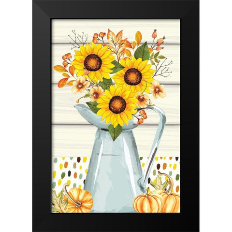 Pumpkins and Sunflowers Black Modern Wood Framed Art Print by ND Art