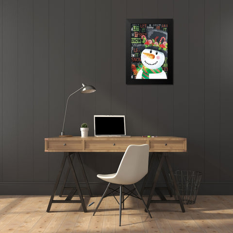 Snowman Black Modern Wood Framed Art Print by ND Art
