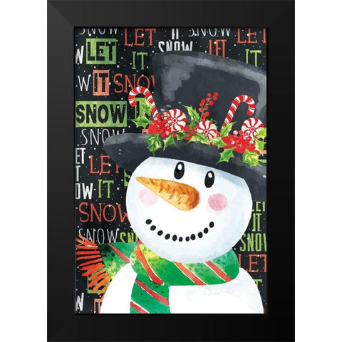 Snowman Black Modern Wood Framed Art Print by ND Art