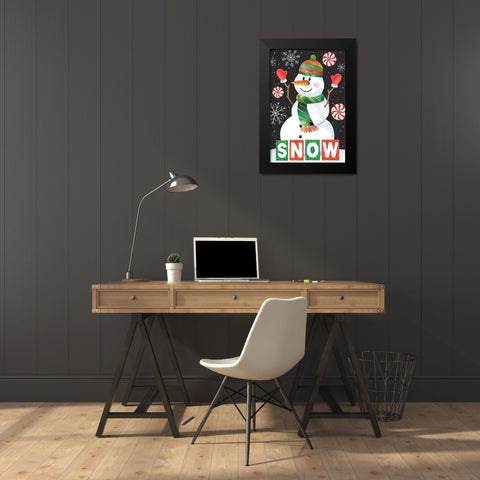 Snow Showman Black Modern Wood Framed Art Print by ND Art