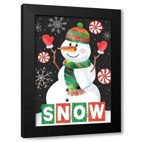 Snow Showman Black Modern Wood Framed Art Print by ND Art