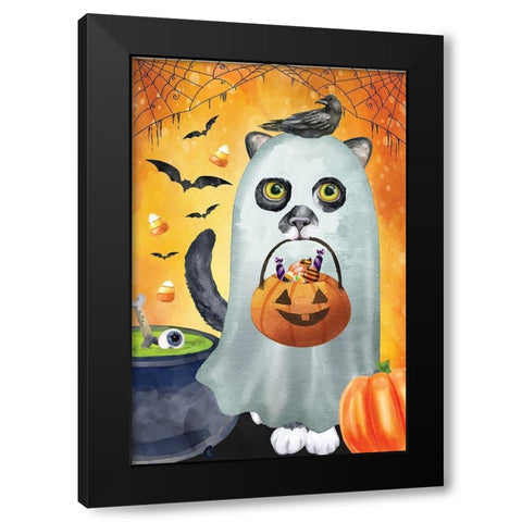 Ghost Cat Black Modern Wood Framed Art Print by ND Art