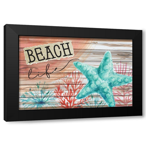 Beach Life Black Modern Wood Framed Art Print by ND Art