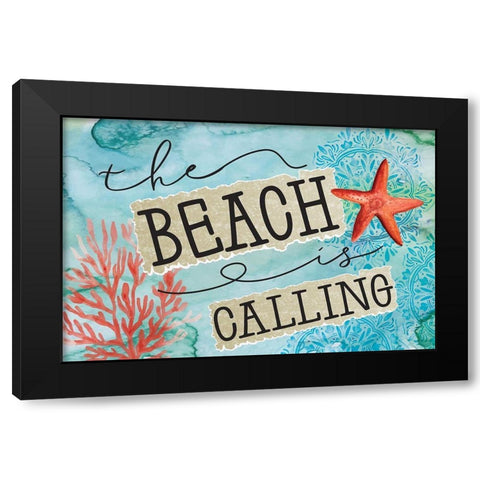 Beach is Calling Black Modern Wood Framed Art Print by ND Art