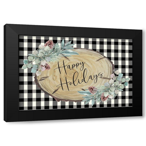 Happy Holidays Black Modern Wood Framed Art Print by ND Art