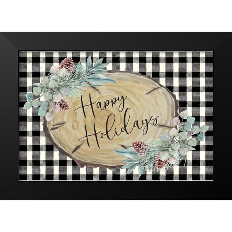 Happy Holidays Black Modern Wood Framed Art Print by ND Art