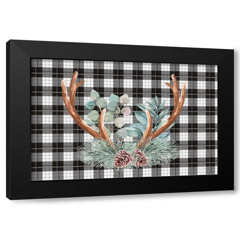 Holiday Antlers Black Modern Wood Framed Art Print by ND Art