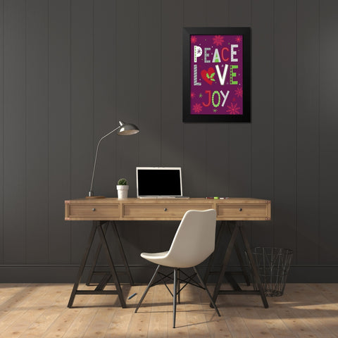 Peace, Love, Joy Black Modern Wood Framed Art Print by ND Art