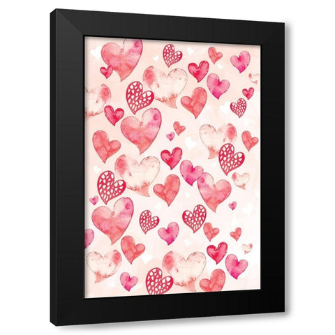 Hearts Black Modern Wood Framed Art Print with Double Matting by ND Art