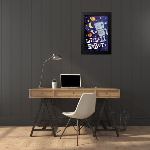 Little Robot Black Modern Wood Framed Art Print by ND Art