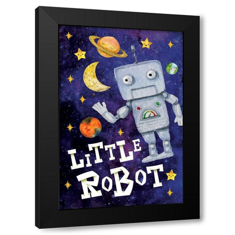 Little Robot Black Modern Wood Framed Art Print by ND Art