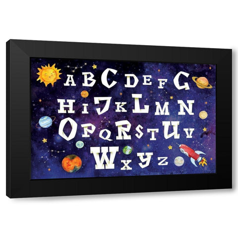 Space Alphabet Black Modern Wood Framed Art Print by ND Art