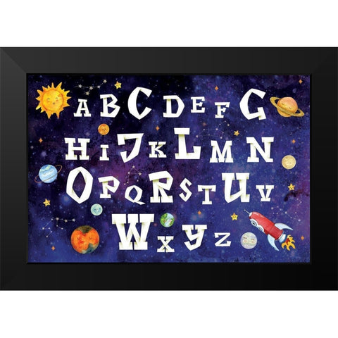 Space Alphabet Black Modern Wood Framed Art Print by ND Art