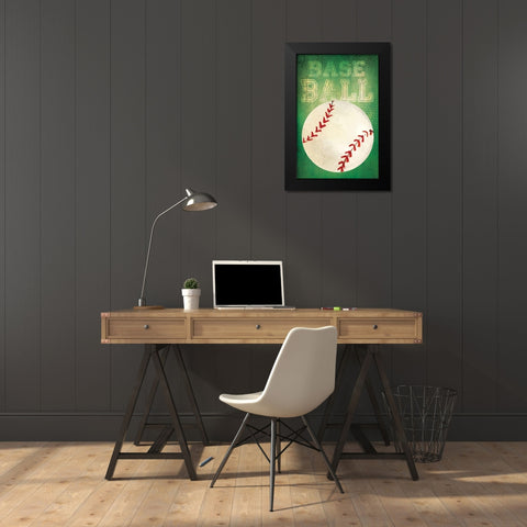 Baseball Black Modern Wood Framed Art Print by ND Art