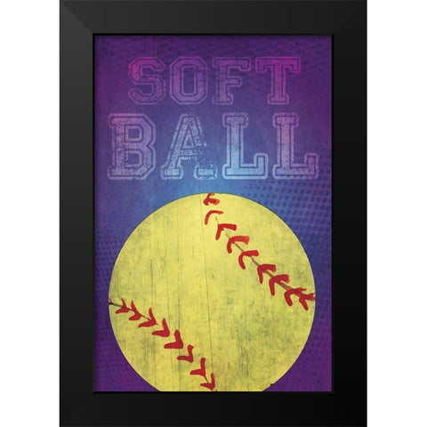 Softball Black Modern Wood Framed Art Print by ND Art